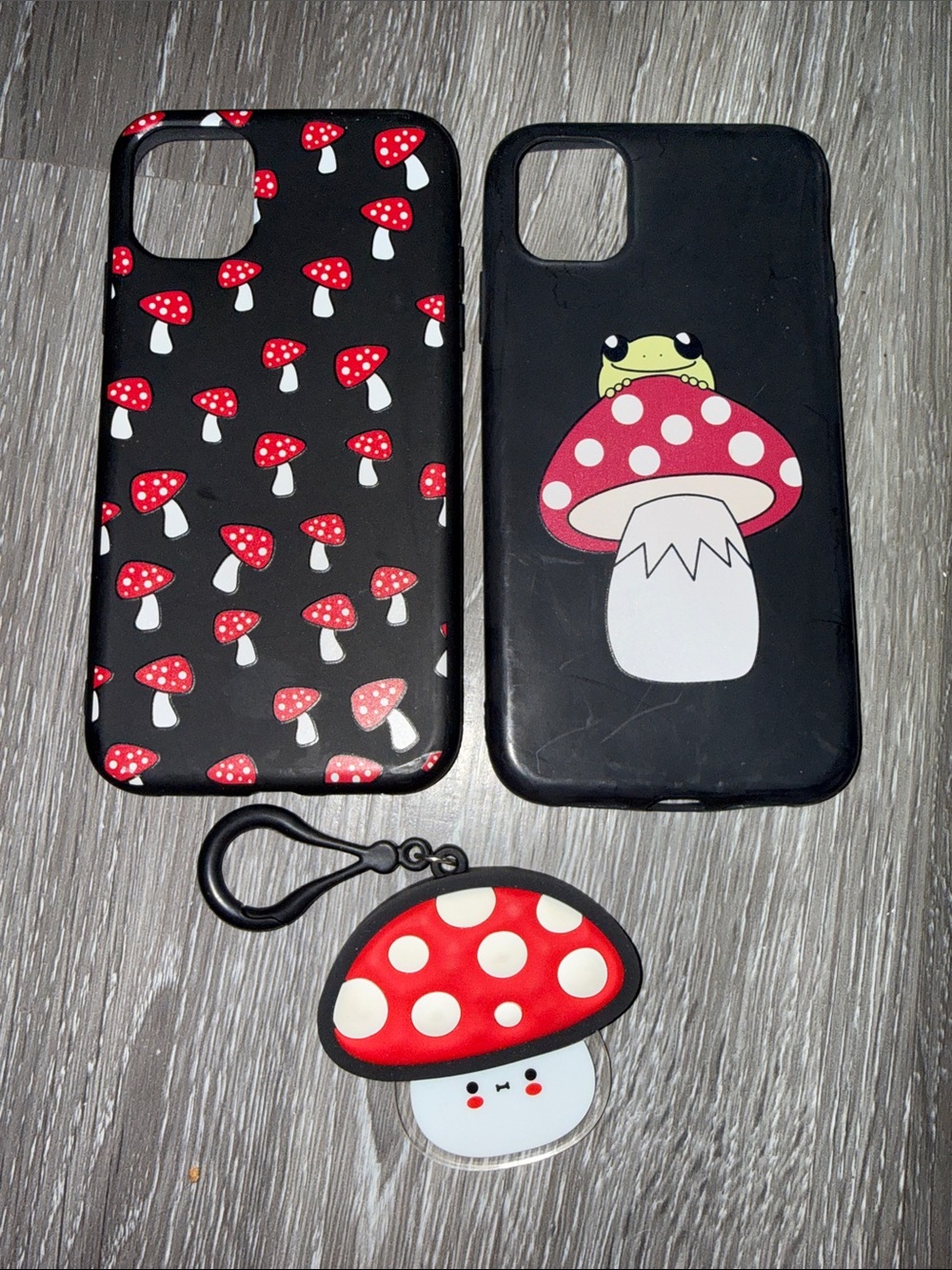 iPhone 11 case Cute Red Mushroom Phone Case with Matching Keychain - Black
